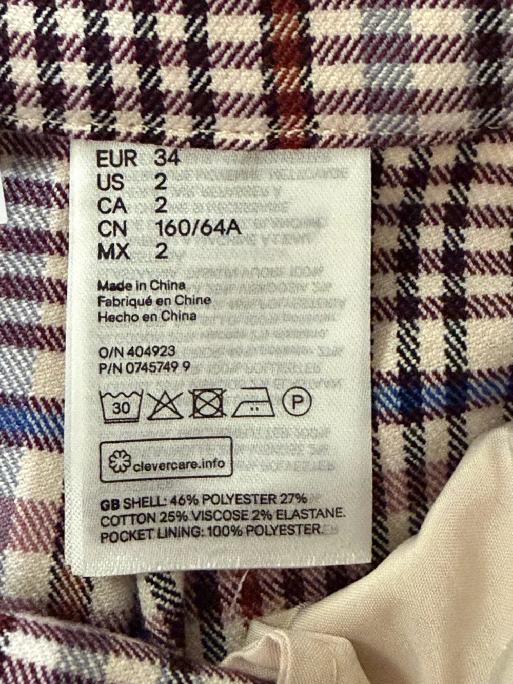 H&M Checked Tie-Waist Wide Leg Pants - Beige Plaid - Picture 12 of 13